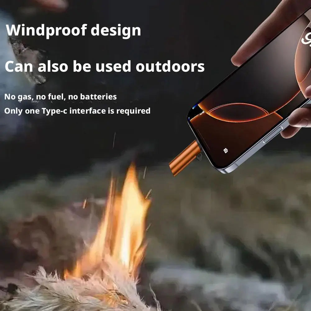Type-C Plug and Use Arc Lighter - Portable Windproof Electric Lighter for Flights, Camping & Emergency Use