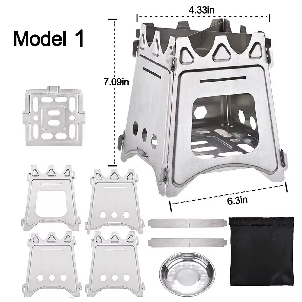 Portable Camping Wood Stove with Stainless Steel Folding Lightweight Firewood Stove for Outdoor Hiking Traveling BBQ Picnic