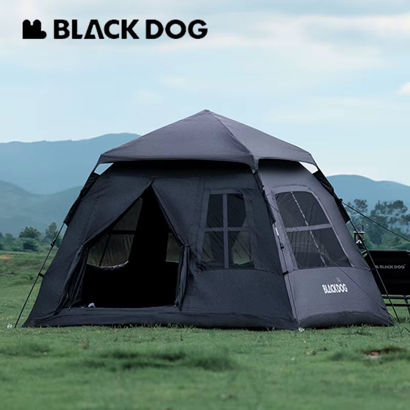 BLACKDOG Automatic Tent Black Coating Two Doors Four Windows Camping Outdoor Sunscreen Waterproof Quick Opening Tent