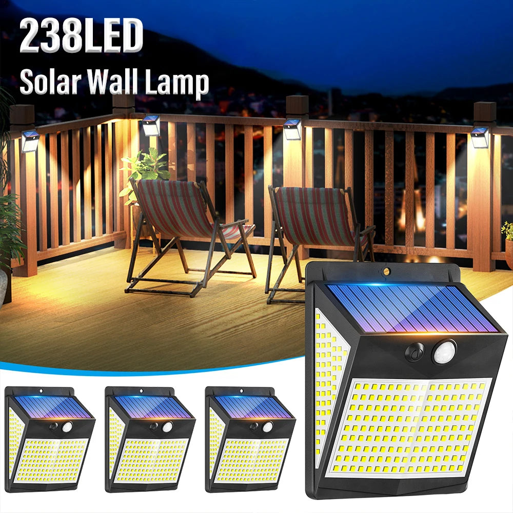 238 LED Outdoor Solar Light Wall Sconce with Motion Sensor Solar Safe LED Light 3 Lighting Modes Solar Flood Light