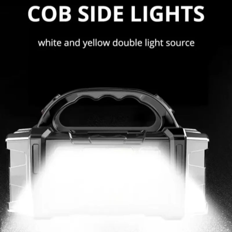 New Upgrade Rechargeable High Power Solar LED COB Flashlight with Power Bank Waterproof Multifunctional Hand Lamp for Outdoor