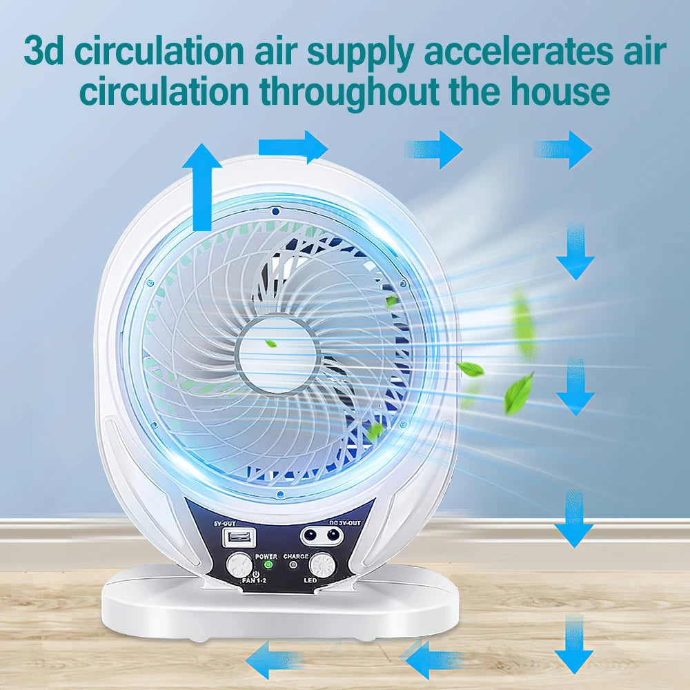 Solar Fan Light Solar Powered AC DC Rechargeable Solar Fan with Solar Panel and LED Bulb Light for Outdoor LED Camping Lights