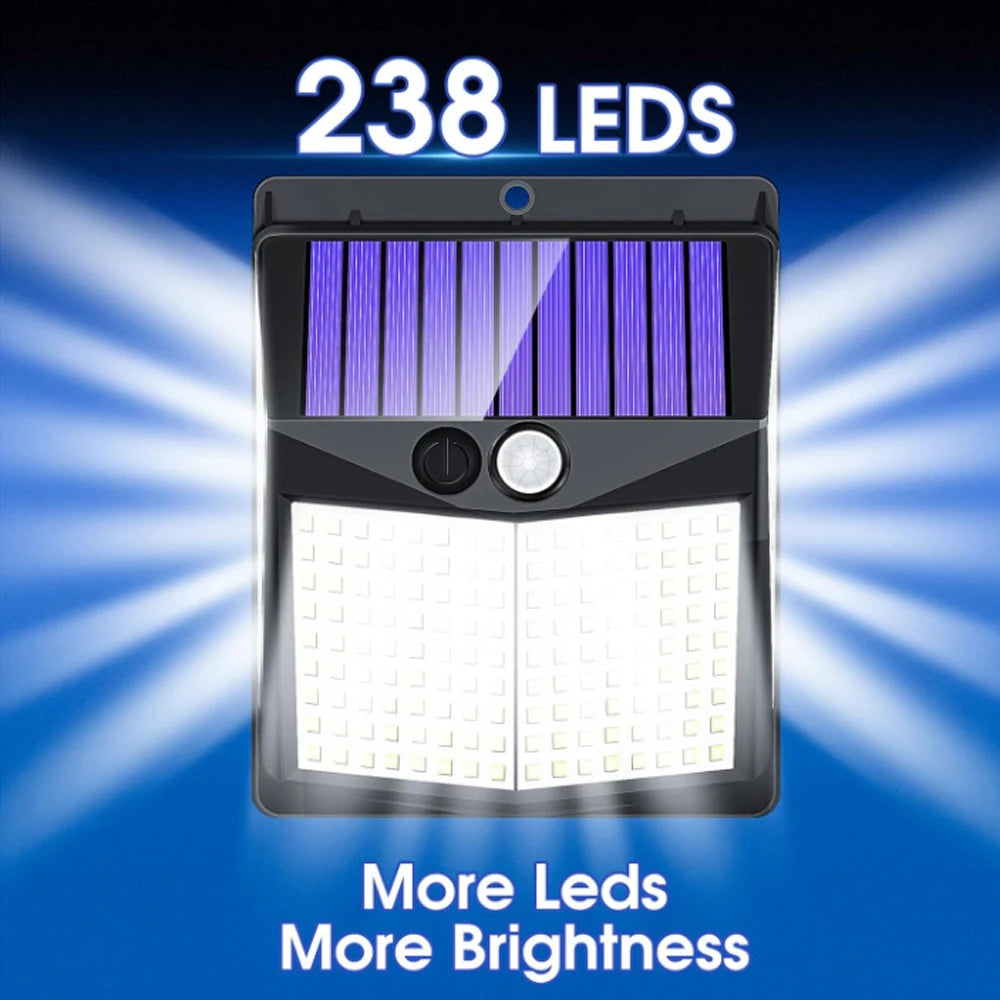 238 LED Outdoor Solar Light Wall Sconce with Motion Sensor Solar Safe LED Light 3 Lighting Modes Solar Flood Light