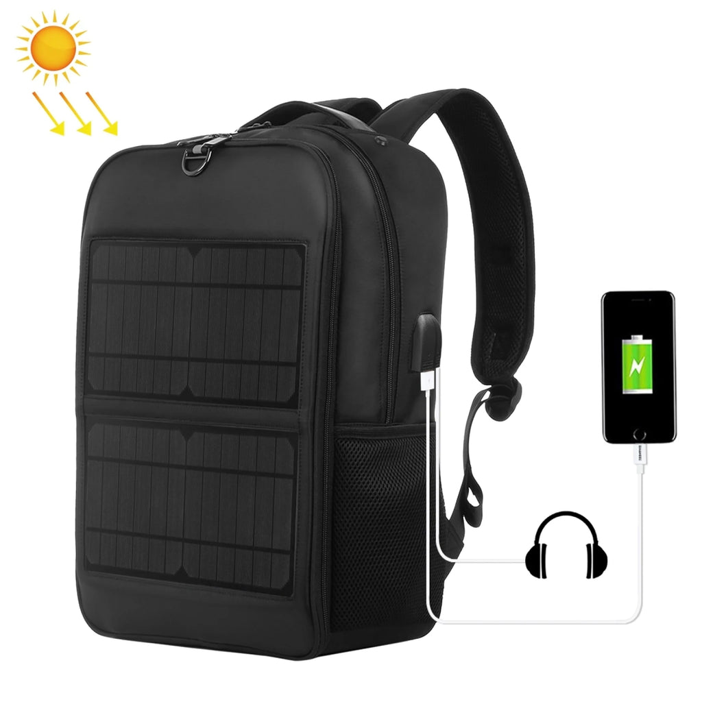 Solar Backpack 14W Solar Panel Powered Backpack Laptop Bag Water-Resistant Large Capacity with External USB Charging Port