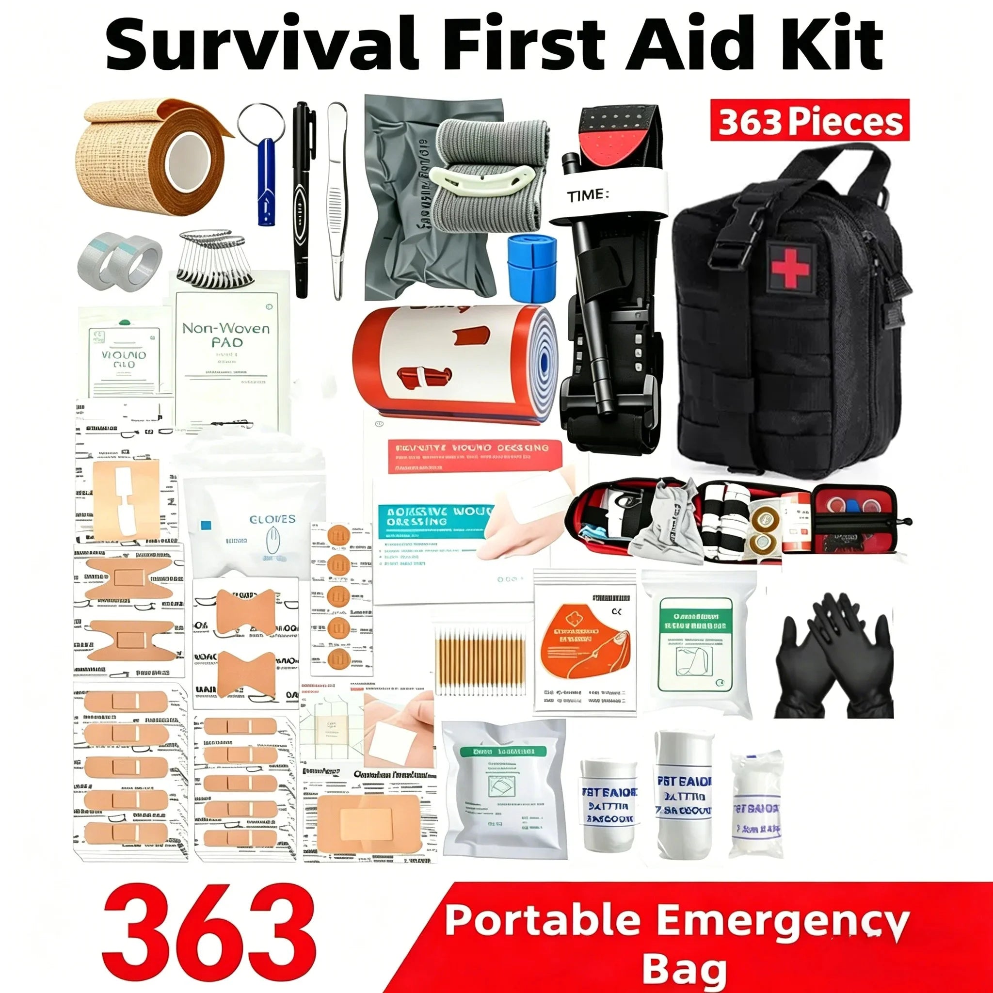 363Pcs Portable First Aid Kit , Home Outdoor Travel Emergency Bag, Camping, Hunting, Hiking, Multifunctional Mountaineering Kit