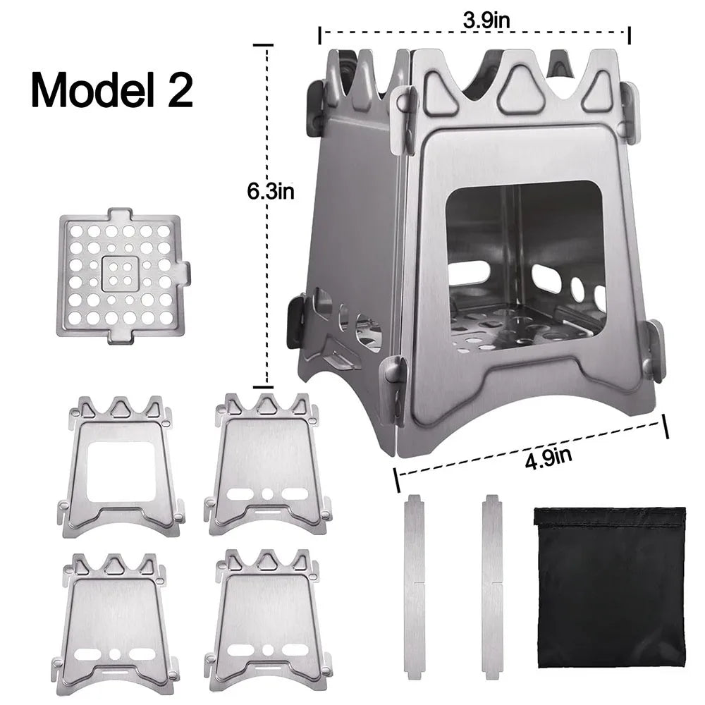 Portable Camping Wood Stove with Stainless Steel Folding Lightweight Firewood Stove for Outdoor Hiking Traveling BBQ Picnic