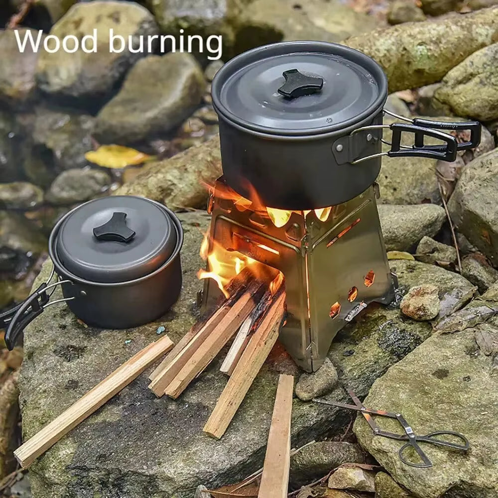 Portable Camping Wood Stove with Stainless Steel Folding Lightweight Firewood Stove for Outdoor Hiking Traveling BBQ Picnic