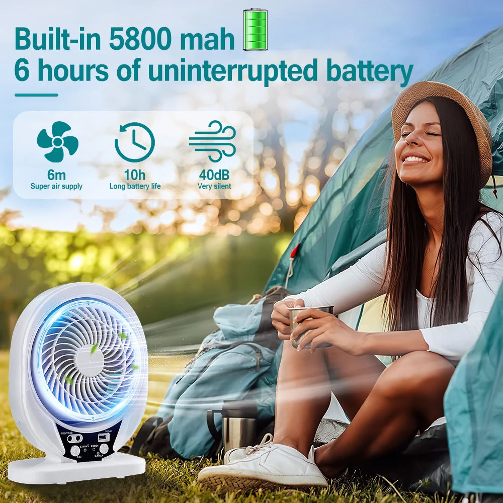 Solar Fan Light Solar Powered AC DC Rechargeable Solar Fan with Solar Panel and LED Bulb Light for Outdoor LED Camping Lights