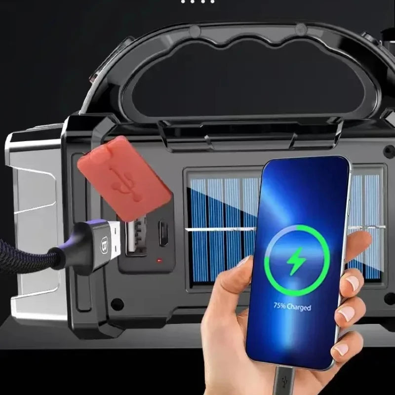 New Upgrade Rechargeable High Power Solar LED COB Flashlight with Power Bank Waterproof Multifunctional Hand Lamp for Outdoor