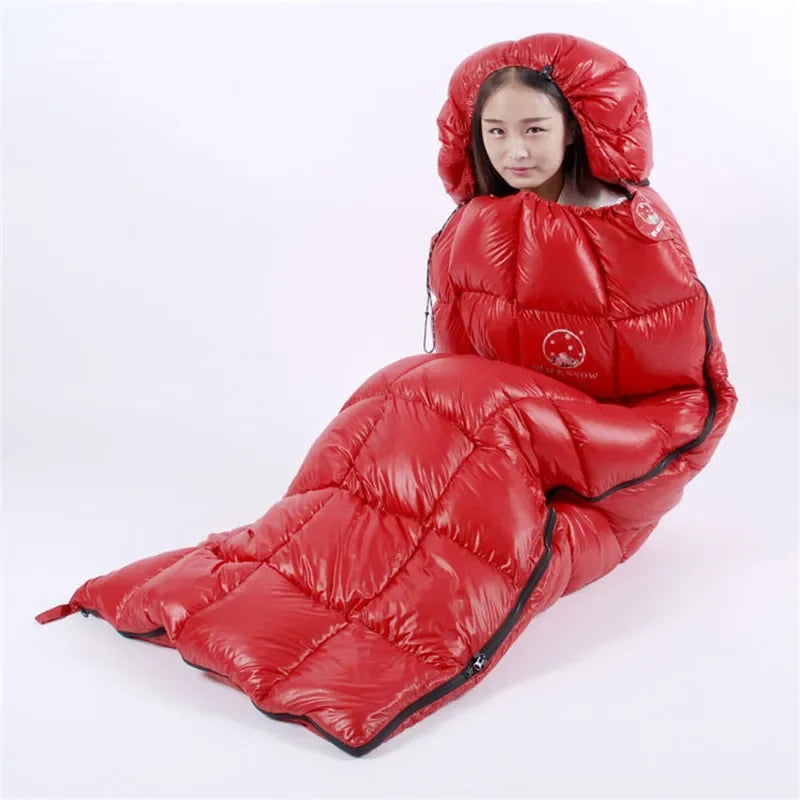 White Goose down Sleeping Bag,The Cap Is Detachable,Open to Serve as a Quilt Winter and Spring Chequer Envelope Style Bag