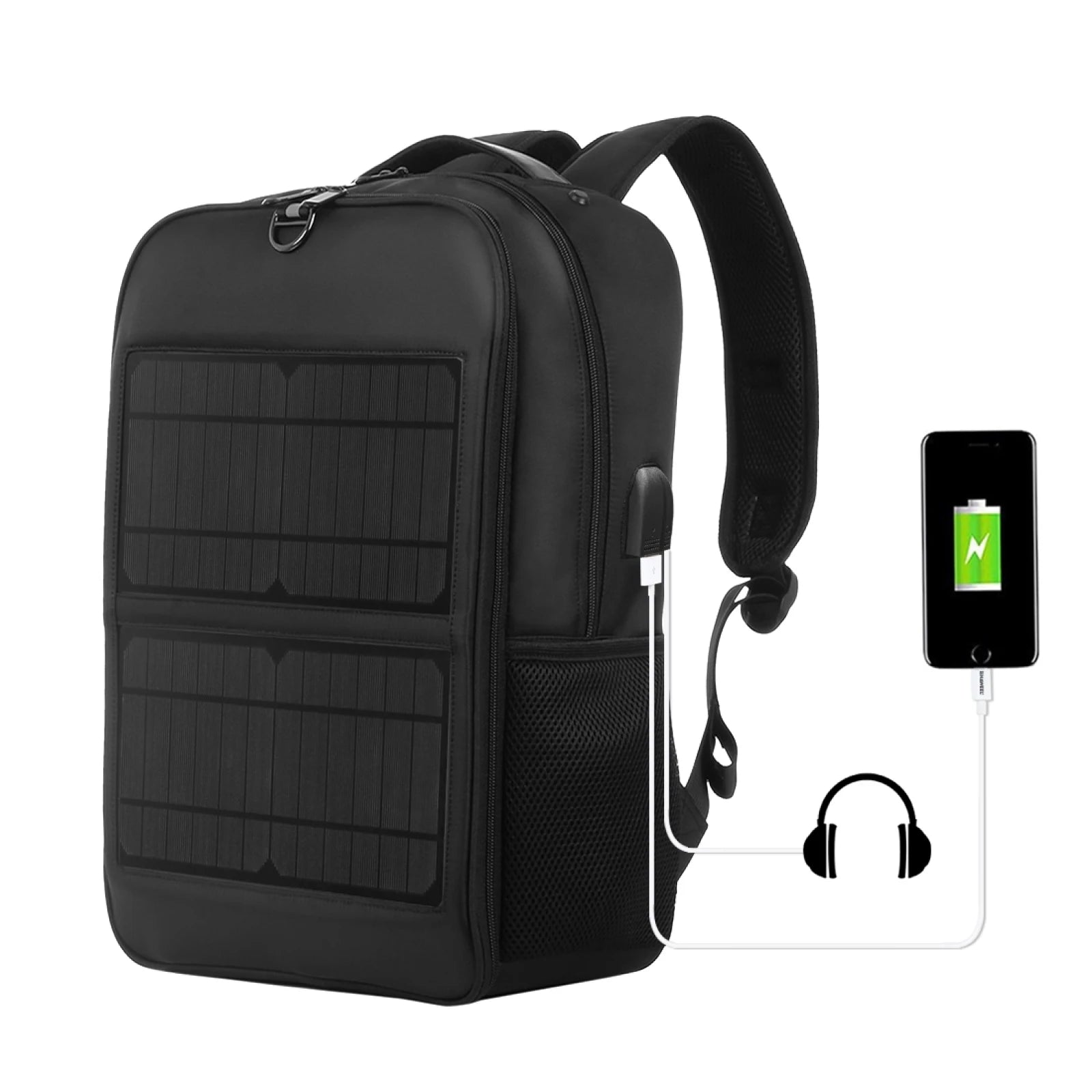 Solar Backpack 14W Solar Panel Powered Backpack Laptop Bag Water-Resistant Large Capacity with External USB Charging Port