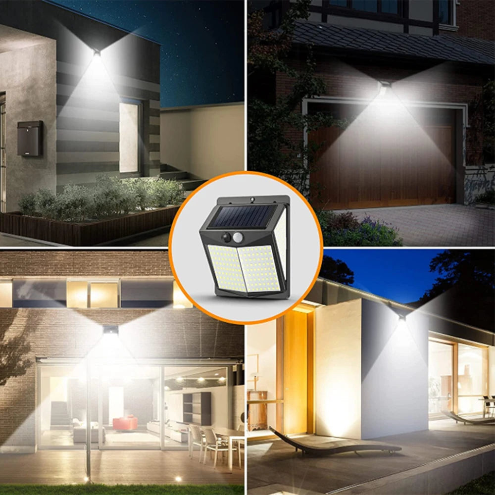 238 LED Outdoor Solar Light Wall Sconce with Motion Sensor Solar Safe LED Light 3 Lighting Modes Solar Flood Light