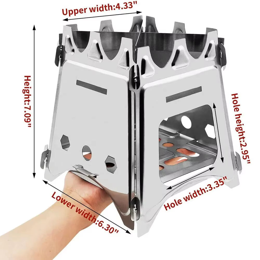 Portable Camping Wood Stove with Stainless Steel Folding Lightweight Firewood Stove for Outdoor Hiking Traveling BBQ Picnic